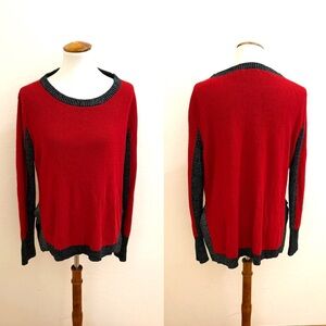 New York & Company Red and Black Crew Neck Sweater